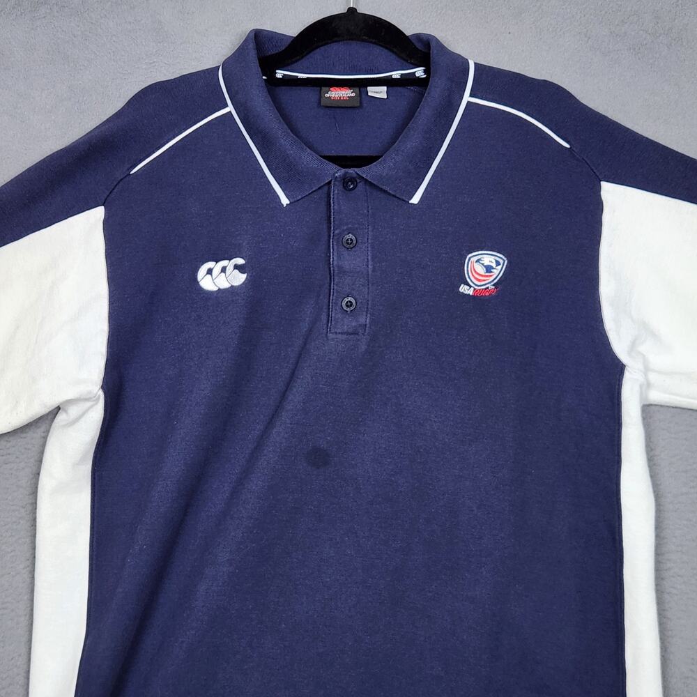 CANTERBURY OF NEW ZEALAND Polo Mens XXL Blue USA Rugby Short Sleeve Shirt - Picture 5 of 14